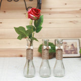 玻璃花瓶（仿真花套装）欧式小口透明水培花器 餐桌一枝花 装饰花