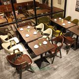 新款实木复古咖啡厅桌椅 奶茶甜品店 西餐厅快餐小吃店餐桌椅组合