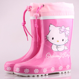 外贸尾单儿童粉色猫雨靴女童宝宝束口雨鞋防滑水鞋可保暖套鞋包邮