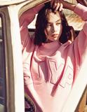 2016新品韩版卫衣女潮 宽松bf风字母蝙蝠袖立领纯色学生衣服春款