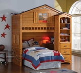 树屋床美式男孩双层床成人高低床上下床带书柜多功能组合床定制