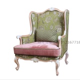 法式新古典实木原木色单人沙发 美式客厅布艺休闲椅 沙发椅定制