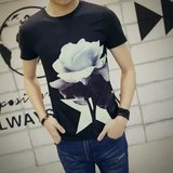 2016春季青少年学生短袖T恤男士韩版修身印花大码半袖体恤男装潮