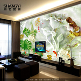 大型壁画3D立体客厅电视背景墙壁纸沙发无缝墙布家和富贵荷花玉雕