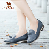Camel骆驼女鞋夏羊皮英伦风布洛克调花中跟浅口休闲鞋单鞋