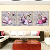 三联客厅装饰画卧室现代壁画立体冰晶浮雕画挂画沙发背景墙画花卉