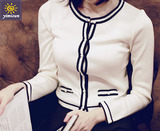 2015韩版新品女式针织衫开衫女珍珠扣撞色淑女小外套春秋必备