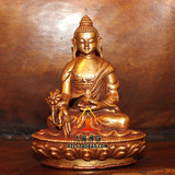 藏传佛教用品 8cm尼泊尔全鎏金纯铜密宗佛像 三宝佛 药师佛如来