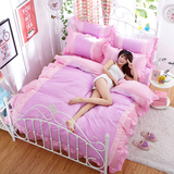 韩式荷叶花边床裙单双人床上用品四件套公主风蕾丝床单被套1.8m床