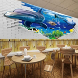 海豚3D壁纸客厅沙发背景墙纸创意装饰卧室立体感壁画海洋防水