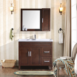 现代中式浴室柜落地实木洗脸盆柜组合橡木洗漱台美式带镜柜卫浴柜