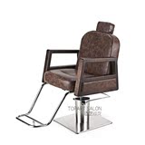 新款高端复古实木扶手美发椅 理发椅 理容椅 放倒椅 不锈钢底盘