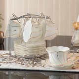 包邮 欧式陶瓷杯咖啡杯套装 金边创意6件套骨 瓷咖啡杯碟勺架子