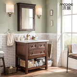 美式仿古做旧浴室柜美式乡村洗脸盆洗手柜进口橡胶木实木浴室柜