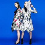 设计师原创 倾城 2015新款中国风中式水墨图案宽松羽绒服女中长款