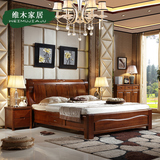 胡桃木床全实木床1.8米现代中式结婚床双人床木床高箱储物床特价