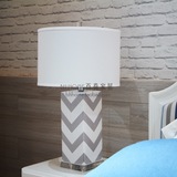 美式方形水晶台灯新中式灰色波浪条纹陶瓷台灯样板房卧室床头客厅