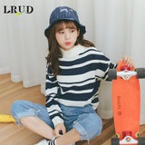 LRUD2016秋装新款韩版半高领条纹套头毛衣女宽松长袖显瘦针织衫