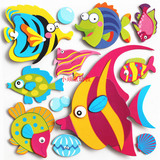 幼儿园教室墙壁装饰品 3D立体DIY组合墙贴 海底鱼世界海洋鱼组合