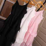 【林珊珊】夏季韩版修身显瘦精致中长款收腰白色蕾丝吊带连衣裙女