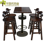 酒吧桌椅组合咖啡桌椅套件吧椅实木高脚凳户外庭院铁艺复古餐桌