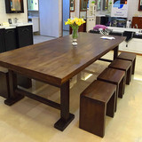 实木餐桌椅组合6-10人长方形饭桌原木做旧咖啡桌美式长桌复古餐桌