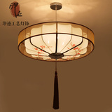 仿古布艺中式吊灯茶楼 现代新中式灯具温馨吸吊两用卧室灯饰圆形