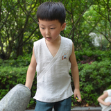 小暮雨-清水溪原创设计手绘中国风棉麻无袖上衣男童背心t恤夏款
