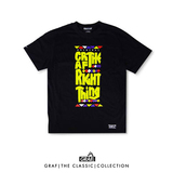 GRAF原创品牌AJ7主题黑色夸张配色满版字母印花圆领短袖T恤男女夏