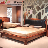 辣小椒家具 现代乌金木色实木床 新中式床 1.8米双人床皮大床家具
