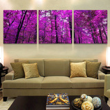 现代装饰画客厅装饰画三联画卧室床头家居画紫色树林无框画背景画