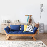 现代简约日式简易实木可折叠双人沙发坐躺两用小居室多功能沙发床