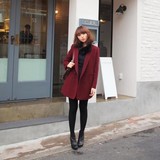 冬装西装外套 女 韩版中长款 休闲酒红色毛呢外套西服羊绒呢大衣