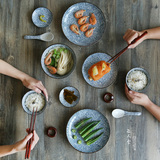 釉下彩复古日式陶瓷盘子二人食餐具套装菜盘米饭碗日式餐具PZ-50
