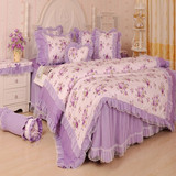 韩式淑女屋全棉纯棉公主床品床上用品四件套床单被套爱丽丝紫