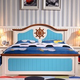 儿童床 地中海实木床蓝色儿童床青少年1.5米床 男孩家具套房组合