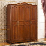 卧室家具美式乡村四门衣柜复古做旧实木衣柜整体平拉4门衣橱1.8米