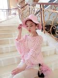 2016年春季新款韩国性感镂空百搭蝙蝠袖可露肩宽松针织衫毛衣女装