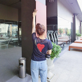 HONEY SASA 韩国刺绣蕾丝爱心修身短袖T恤上衣服体恤女夏季学生潮