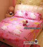 Hello Kitty 纯棉床品双人四件套床单被套枕套被罩出口原单