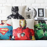 超人蝙蝠侠绿巨人美国队长钢铁侠雷神棉麻抱枕套沙发男友礼物