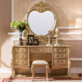 卧室奢华香槟金色家具法式实木梳妆台 欧式梳妆台卧室 影楼化妆桌