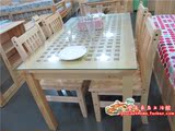 方格钢化玻璃餐桌 饭桌全实木双层餐桌 松木餐桌松木家具一桌六椅