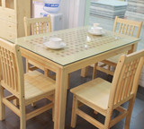 品牌全实木松木餐桌家具田园宜家钢化玻璃双层餐桌餐椅特价包邮