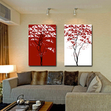 欧式装饰画卧室床头墙上挂画墙画红白发财树个性双联挂画餐厅壁画