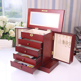 中式复古实木带锁大容量首饰盒 实用多层化妆箱珠宝盒饰品收纳盒