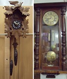 收藏 古董钟表： 德国 双锤拉链挂钟 和 天文木楼挂钟  2个