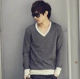 男装男春装修身上衣服韩版V领非主流打底衫青少年小衫长袖T恤衫