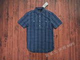 正品代购RRL 复古咔叽Vintage 男修身靛蓝染色条纹格子短袖衬衫