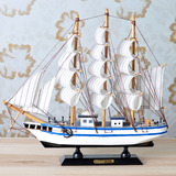 一帆风顺船摆件帆船模型木质办公室书房书柜地中海装饰品摆设木船